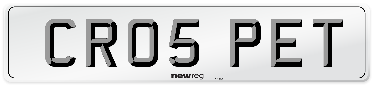 CR05 PET Number Plate from New Reg